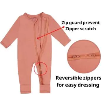 GUISBY Baby Zipper Pajamas, Rayon Long Sleeve with Mittens Cuffs Pajamas 2 Piece Orange-Pink 12-18 Months