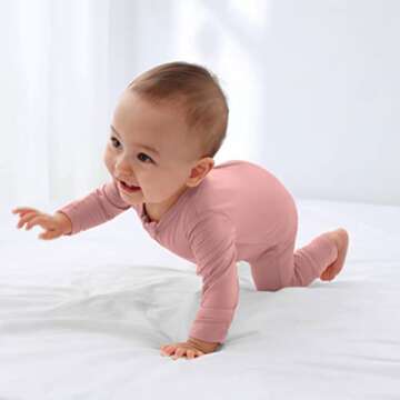 GUISBY Baby Zipper Pajamas, Rayon Long Sleeve with Mittens Cuffs Pajamas 2 Piece Orange-Pink 12-18 Months