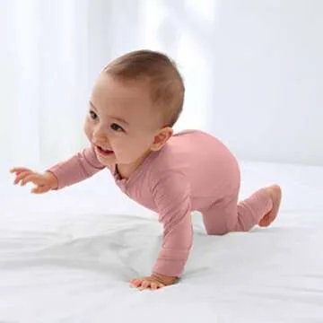 GUISBY Baby Zipper Pajamas, Rayon Long Sleeve with Mittens Cuffs Pajamas 2 Piece Orange-Pink 12-18 Months