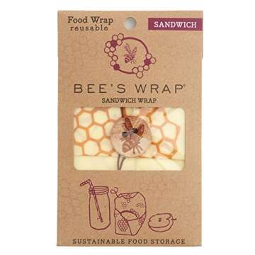 Bee's Wrap Eco Friendly Reusable Sandwich Wraps, 2 Pack, Sustainable Plastic Free Food Storage for W...