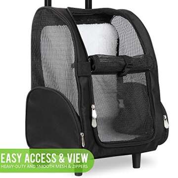 Kundu KDU-013 Deluxe Backpack Pet Travel Carrier with Double Wheels - Black - Approved by Most Airlines