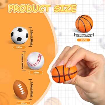 Civaner 100 Pieces Mini Stress Balls Bouncy Foam Sports Balls Including Basketball, Soccer Ball, Bas...