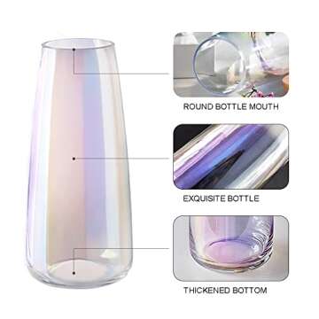 Aoderun Glass Vase for Flowers Modern Vases Home Decor Unique Flower Vase for Bouquet 8.7" Centerpiece Vase Decor Room,Living Room,Library,Office,Table,Entryway,Modern Farmhouse(Iridescent Clear)
