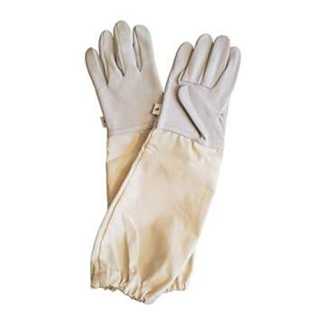FOREST BEEKEEPING SUPPLY Children Goatskin Leather Beekeeper's Glove with Long Canvas Sleeve and Elastic Cuff (Medium)