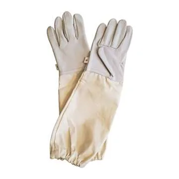 FOREST BEEKEEPING SUPPLY Children Goatskin Leather Beekeeper's Glove with Long Canvas Sleeve and Elastic Cuff (Medium)