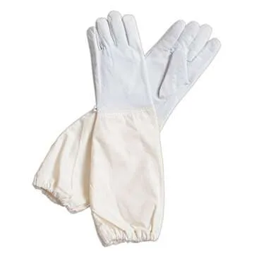FOREST BEEKEEPING SUPPLY Children Goatskin Leather Beekeeper's Glove with Long Canvas Sleeve and Elastic Cuff (Medium)