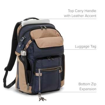 TUMI - Alpha Bravo Nomadic Backpack - Durable Carry On Backpack - 18.8" X 15.0" X 9.0" - Fits up to 15" Laptop - Midnight Navy/Khaki