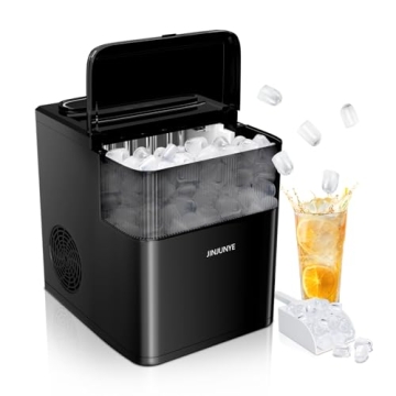 JINJUNYE Portable Ice Maker: 34lbs/Day, Self-Cleaning, 2 Cube Sizes