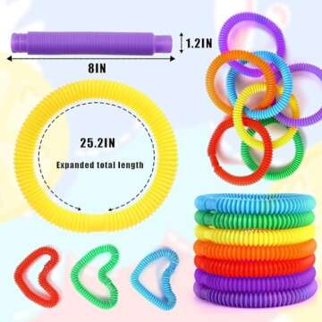 Vanblue Large 8 Pcs Pop Tubes Sensory Toys Fidget Tubes Party Favors with Autism Classroom Prizes Gi...