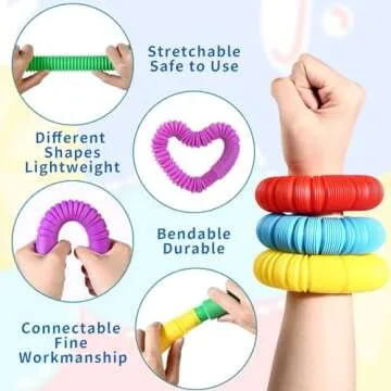 Vanblue Large 8 Pcs Pop Tubes Sensory Toys Fidget Tubes Party Favors with Autism Classroom Prizes Gifts Easter Basket Stuffers Anxiety Stress Relief Toys for Kids Adults