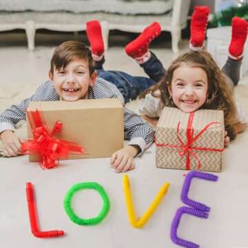 Vanblue Large 8 Pcs Pop Tubes Sensory Toys Fidget Tubes Party Favors with Autism Classroom Prizes Gifts Easter Basket Stuffers Anxiety Stress Relief Toys for Kids Adults