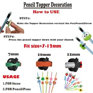 YEALQU 45PCS Random Different Pencil Topper Decoations Cute PVC Pencil Toppes Lovely Black Clip Pencil Decoration Accessories for Pupil/Junior Students Gifts Awards