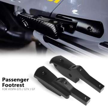 New Motorcycle Passenger Rear Footrests Foot Peg Extensions Extended Footpegs Accessories For Vespa GTS GTV 300 250 GT 125 200 (Black - Set)