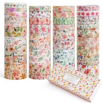 PAGEMORE 32 Rolls Washi Tape Set - Colorful Floral Decorative Tapes for Crafting, Journaling, and Sc...