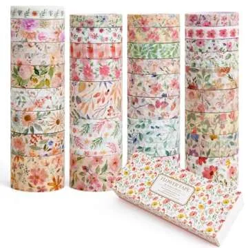 PAGEMORE 32 Rolls Washi Tape Set - Colorful Floral Decorative Tapes for Crafting, Journaling, and Sc...