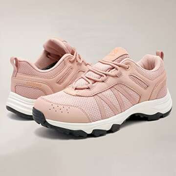 COTTIMO Women's Waterproof Hiking Shoes Non Slip Sneakers Lightweight Tennis Shoes for Work Walking Running Trekking Trail Shoes Pink