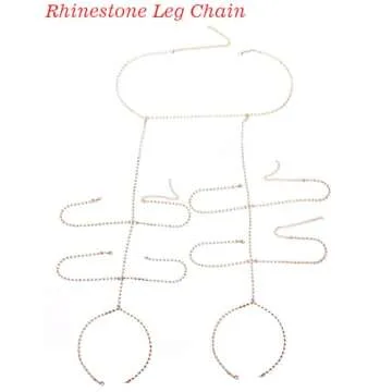 Jeweky Boho Layered Leg Chain Crystal Body Chains Sexy Belly Harness Beach Nightclub Rave Waist Body Accessories Jewelry for Women and Girls (Gold)