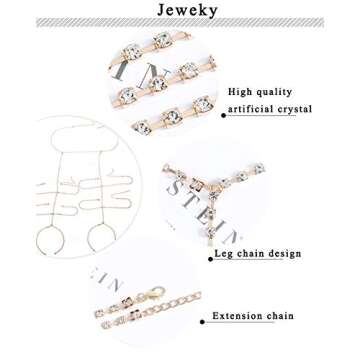 Jeweky Boho Layered Leg Chain Crystal Body Chains Sexy Belly Harness Beach Nightclub Rave Waist Body Accessories Jewelry for Women and Girls (Gold)