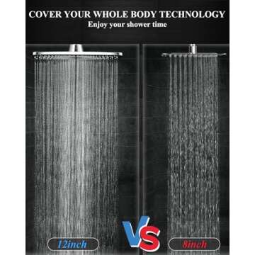 Veken Rain Shower Head, 11.8 Inch Large Rectangular Rainfall Showerhead, Adjustable Stainless Steel ...