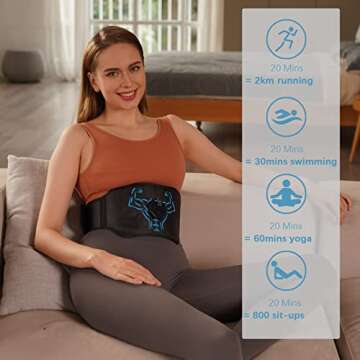 PONATO Electronic Muscle Stimulator ABS Stimulator, USB Rechargeable AB Stimulator Muscle Toner, Fitness Waist Belt Home Office Workout Equipment for Men Women