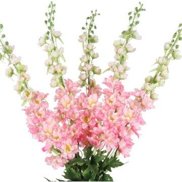 IPOPU 41.33 in Pink Delphinium Artificial Flowers 5 PCS Larkspur Artificial Flowers Silk Flowers Lon...