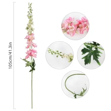 IPOPU Lifelike Pink Delphinium Flowers 41.33 in