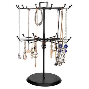 MyGift 2 Tier Black Metal Rotating Necklace and Bracelet Organizer Jewelry Stand with 24 Hooks, Mult...
