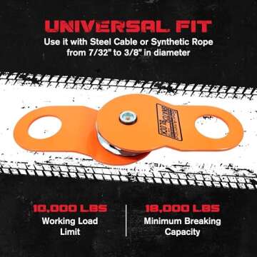 GearAmerica Winch Snatch Block Pulley, 9 US Ton (18,000 Lbs) Heavy Duty Block and Tackle Pulley for ...