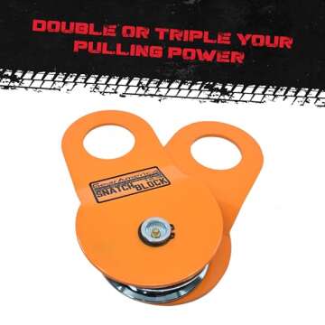GearAmerica Winch Snatch Block Pulley, 9 US Ton (18,000 Lbs) Heavy Duty Block and Tackle Pulley for Synthetic Rope or Steel Cable, Recovery Accessory for Truck, Tractor, ATV, UTV - 2 Pack, Orange