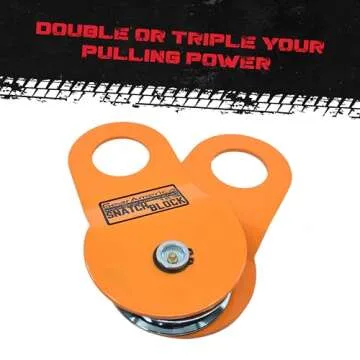 GearAmerica Winch Snatch Block Pulley, 9 US Ton (18,000 Lbs) Heavy Duty Block and Tackle Pulley for Synthetic Rope or Steel Cable, Recovery Accessory for Truck, Tractor, ATV, UTV - 2 Pack, Orange