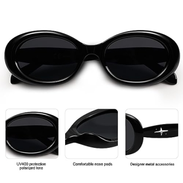 SOJOS Polarized Sunglasses Small Retro Black Oval for All