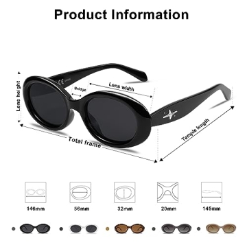 SOJOS Polarized Sunglasses Small Retro Black Oval for All