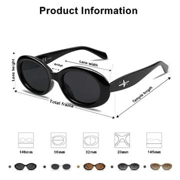 SOJOS Polarized Sunglasses Small Retro Black Oval for All
