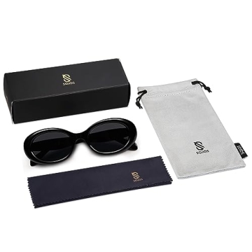 SOJOS Polarized Sunglasses Small Retro Black Oval for All