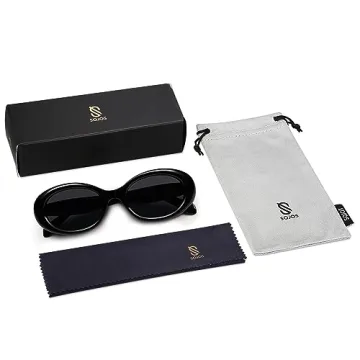 SOJOS Polarized Sunglasses Small Retro Black Oval for All