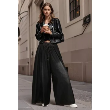 UQJE Women's Black Wide Leg Baggy Jeans with Pockets