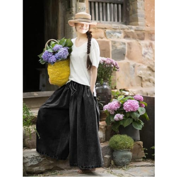 UQJE Women's Black Wide Leg Baggy Jeans with Pockets