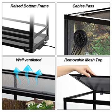 WACOOL TERRA Large Reptile Tank 25 Gallon, 360°Full Vision Glass Reptile Terrarium with Top Mesh Lid for Beaded Dragon Lizard Gecko Snake Hermit Crab Use, 30"(W) X 12"(D) X 16"（H）