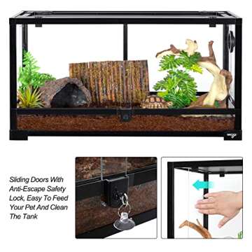 WACOOL TERRA Large Reptile Tank 25 Gallon, 360°Full Vision Glass Reptile Terrarium with Top Mesh Lid for Beaded Dragon Lizard Gecko Snake Hermit Crab Use, 30"(W) X 12"(D) X 16"（H）