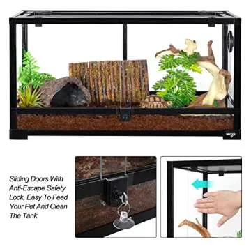 WACOOL TERRA Large Reptile Tank 25 Gallon, 360°Full Vision Glass Reptile Terrarium with Top Mesh Lid for Beaded Dragon Lizard Gecko Snake Hermit Crab Use, 30"(W) X 12"(D) X 16"（H）