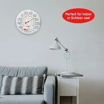 Taylor Metal Wall Indoor Outdoor Thermometer and Hygrometer, Easy to Read Numbers for Patio, Pool, and Indoor Areas, 12 inch, White