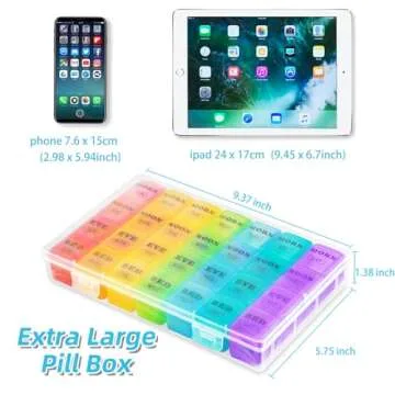 XL Large Weekly Pill Organizer 4 Times a Day, 7-Day Pill Boxes and Organizer AM PM, Big Compartments Pill Case, Monthly Medication Organizer 29 Days Dispenser for Fish Oils