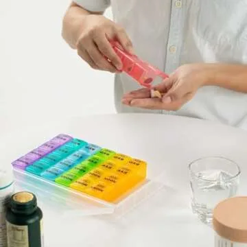 XL Large Weekly Pill Organizer 4 Times a Day, 7-Day Pill Boxes and Organizer AM PM, Big Compartments Pill Case, Monthly Medication Organizer 29 Days Dispenser for Fish Oils