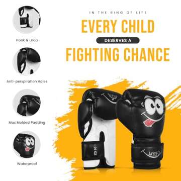 Jayefo Youth Boxing Gloves - Beginner Punching Mitts for Kids - 4 Oz Durable Black Gloves