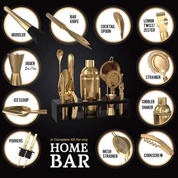 Highball & Chaser Bartender Kit with Espresso Bamboo Stand – Premium Cocktail Shaker Set