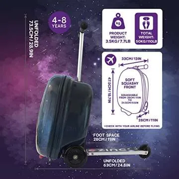 Flyte Sammie the Spaceman Scooter Suitcase - 2-in-1, 18 inch Ride on Suitcase for Kids, 25 Litre Capacity Kids' Luggage on Wheels for Boys and Girls Aged 4+, Rideable Carry on Children's Suitcases