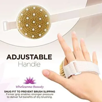 Dry Skin Body Brush - Adjustable Strap with Massage Nodes - Natural Bristle - Removes Cellulite & Dead Skin,Exfoliates, Improves Lymphatic Functions, Stimulates Blood Circulation,Tightens Skin