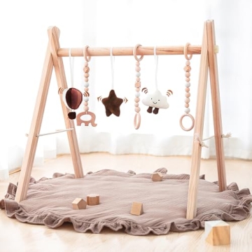 Razee Wooden Baby Play Gym with 6 Sensory Toys - Newborn Gift
