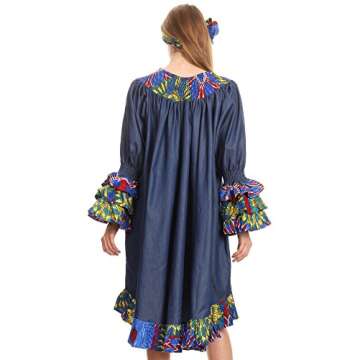 Sakkas DP17167 - Folami Chambray and Ankara Wax Dutch Print Muumuu Dress Relax Fit - 2294 Multi/Trib...