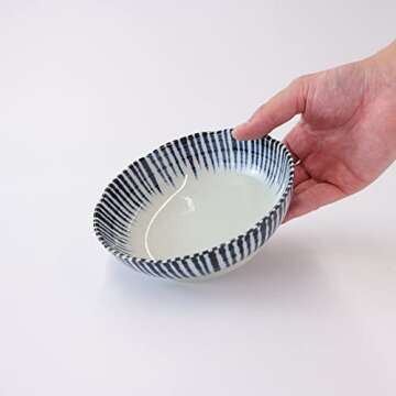 Mino Ware Small Serving Bowl, Indigo Blue, Sendan-Tokusa, Japanese Ceramic Bowl, Microwave/Dishwasher, Gift, Dinnerware, 6.1 inch